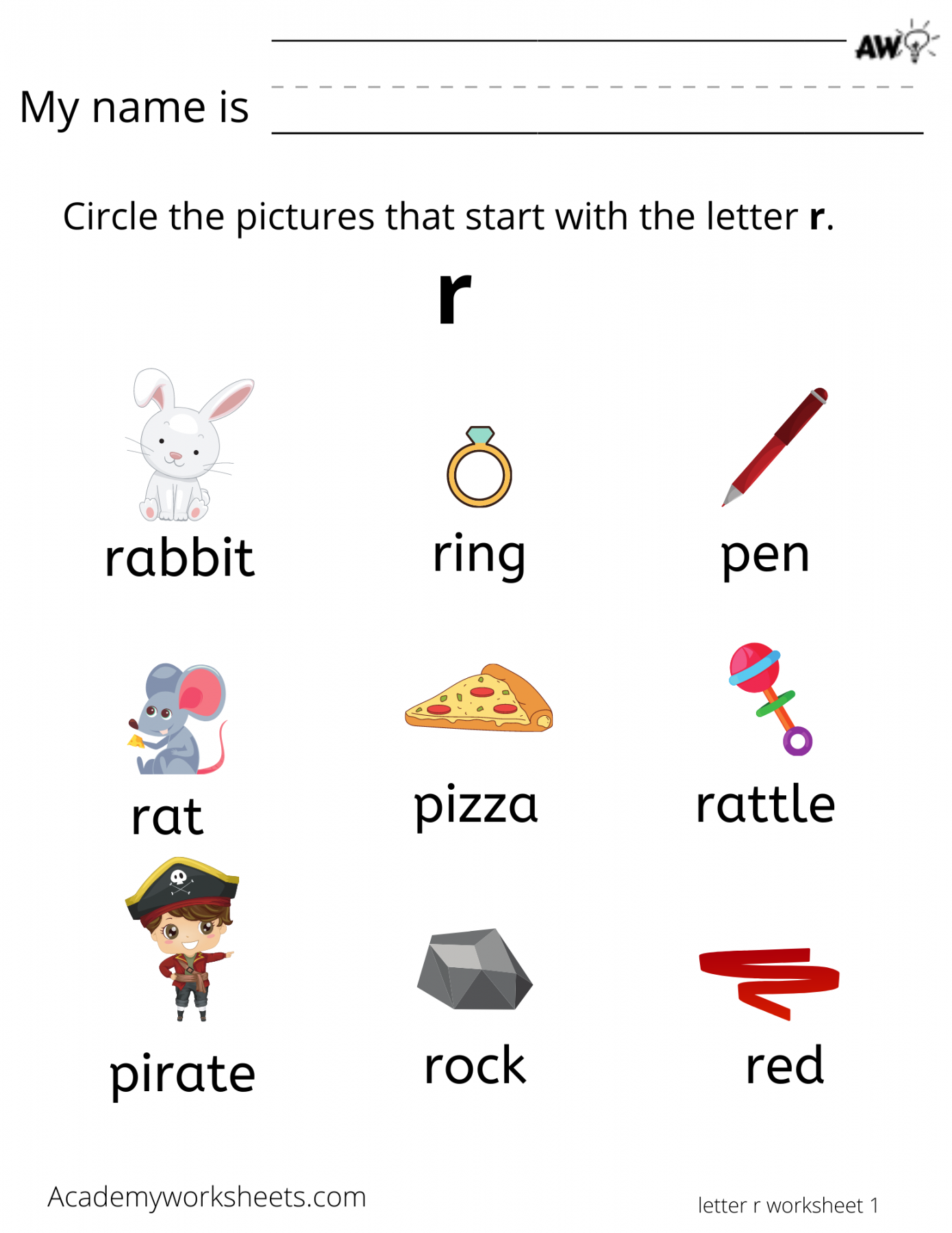 Learn the Letter R r - Learning the Alphabet - Academy Worksheets