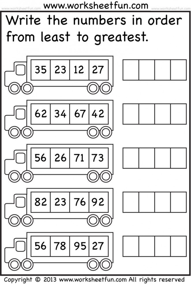 least_to_greatest_bus_  First grade math worksheets, st grade