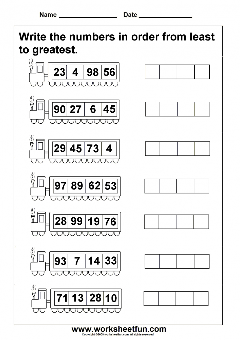 Least to greatest numbers –  Worksheets  First grade math