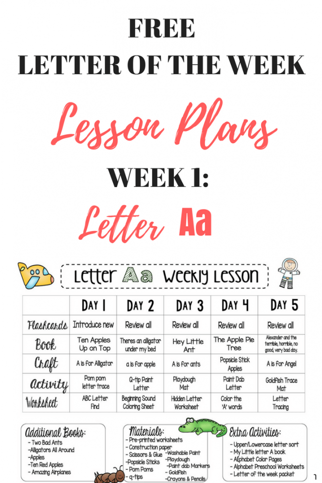 Letter A FREE Weekly Lesson Plan  Kindergarten lessons, Preschool