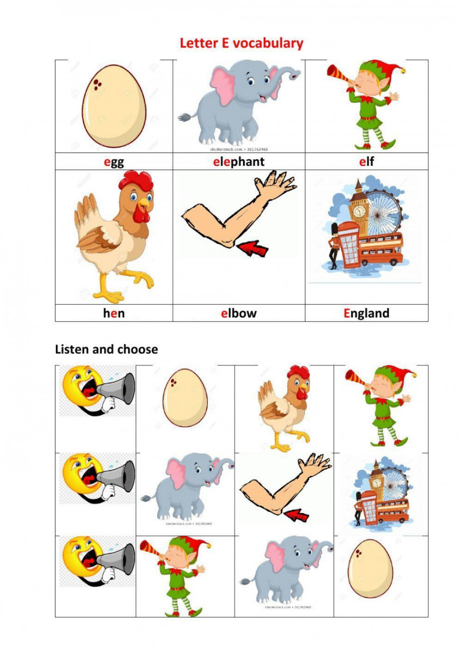 Letter Ee vocabulary worksheet  Live Worksheets