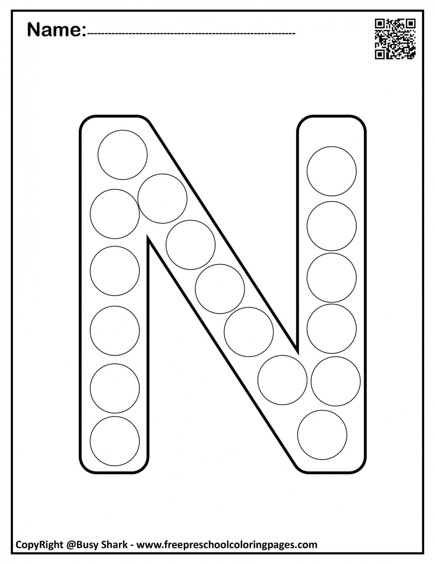 Letter N " free Dot Markers coloring pages" in   Dot