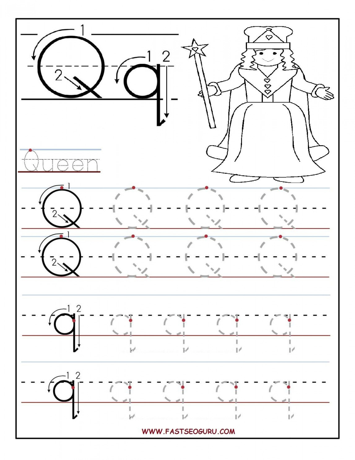 letter Q tracing worksheets for preschool - Google Search