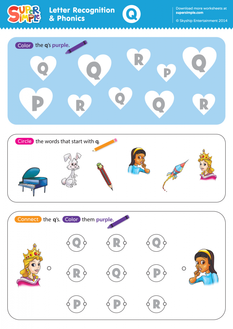 Letter Recognition & Phonics Worksheet - Q (Uppercase) - Super Simple