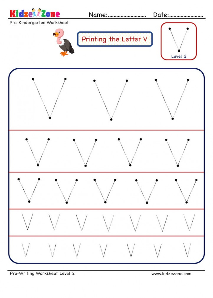 Letter V Tracing Worksheet - Different sizes - KidzeZone