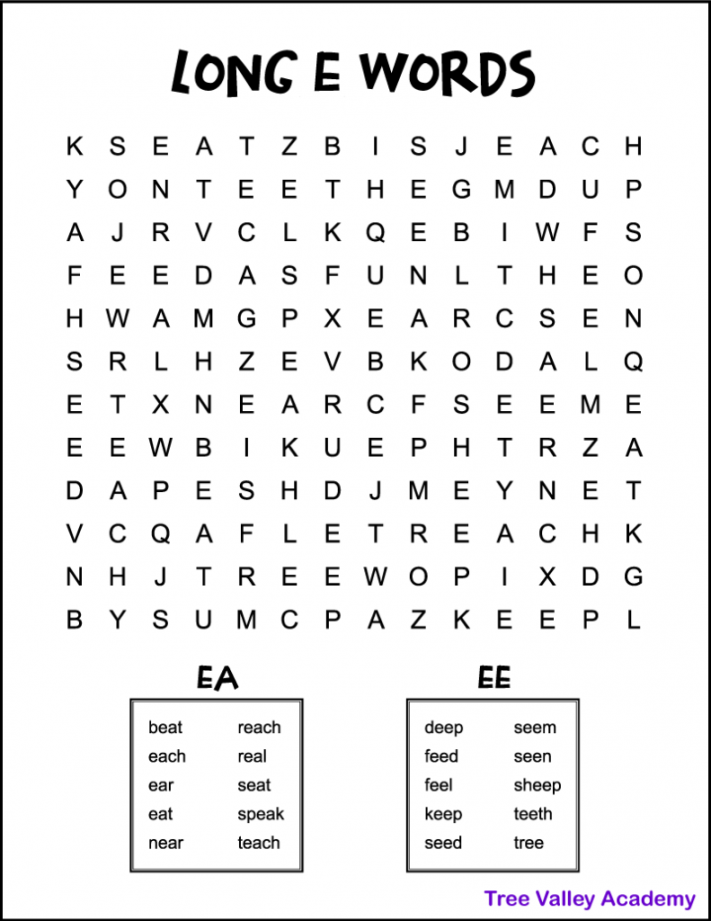 Long E Word Search - Tree Valley Academy