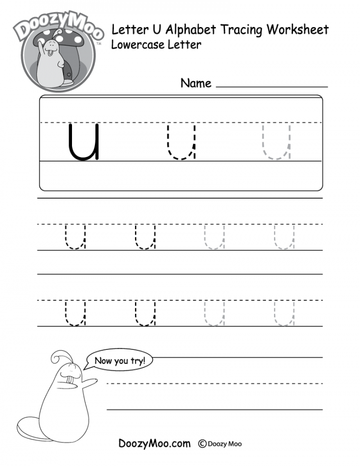 Lowercase Letter "u" Tracing Worksheet - Doozy Moo