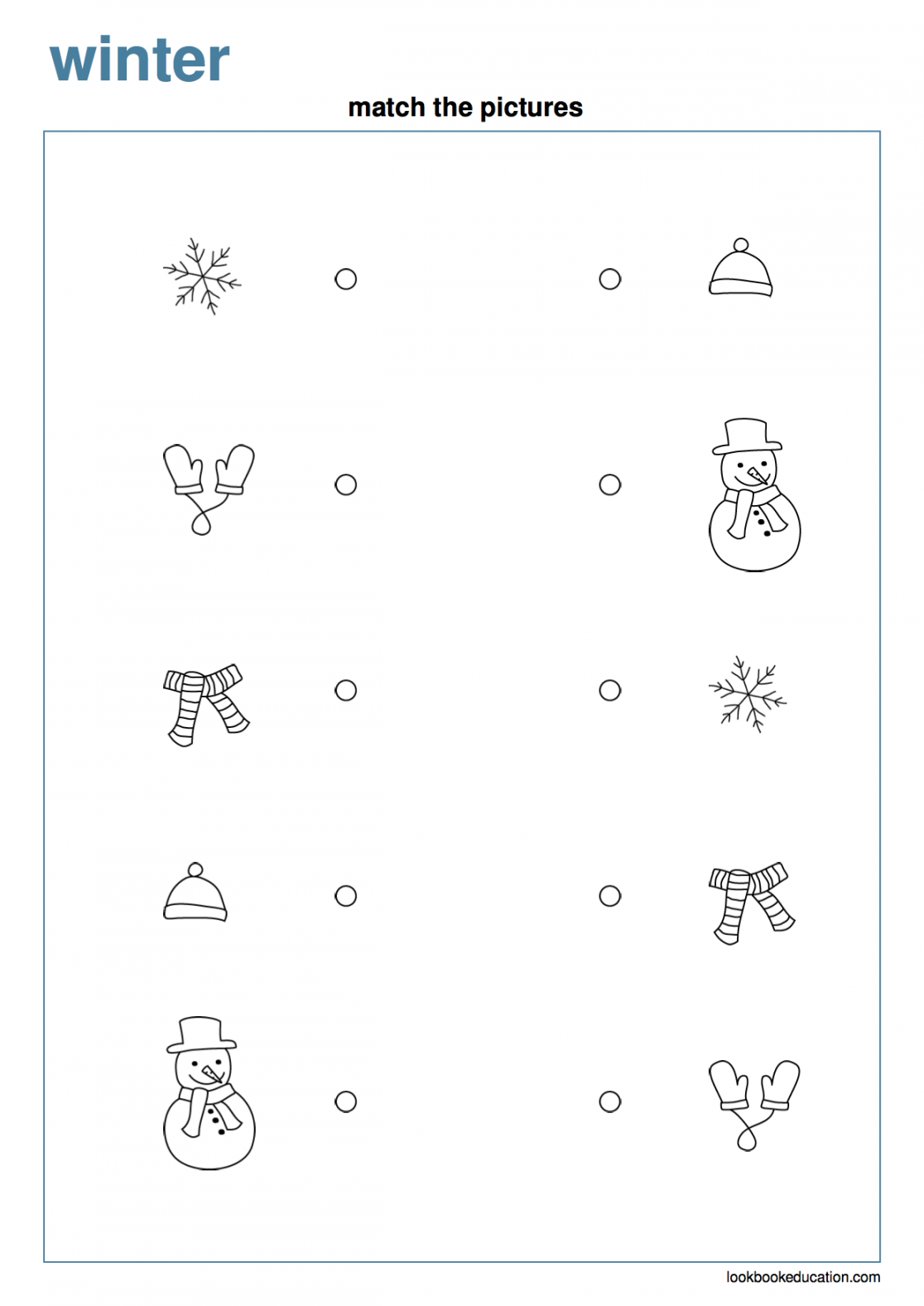 Matching Worksheet Winter in   Preschool winter worksheets