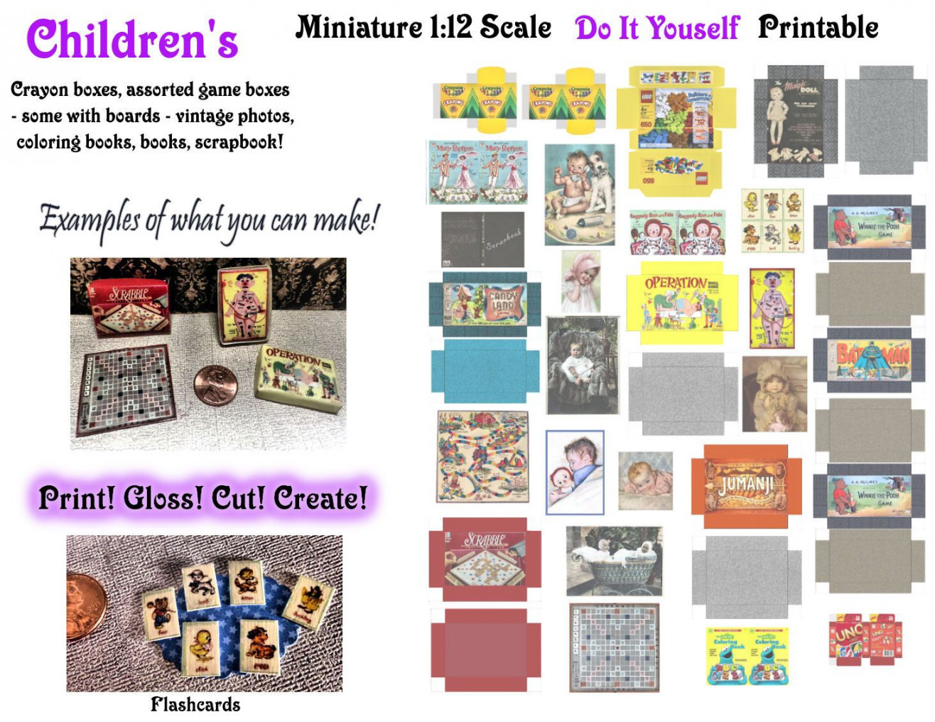 Miniature Doll Board Game Box Printables DIY - :2 scale but