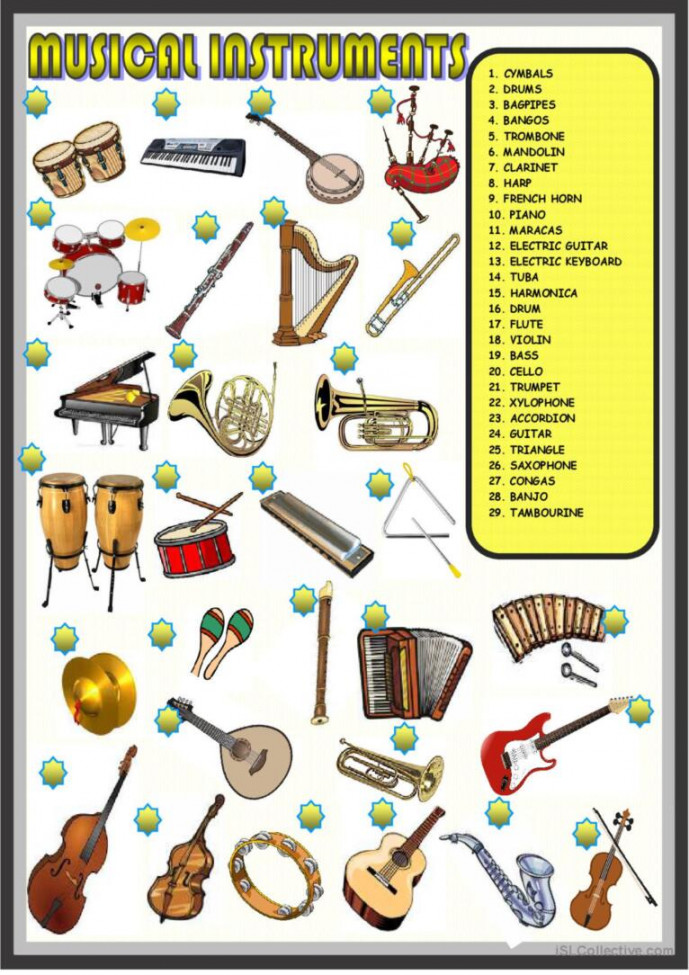 music instruments matching: English ESL worksheets pdf & doc