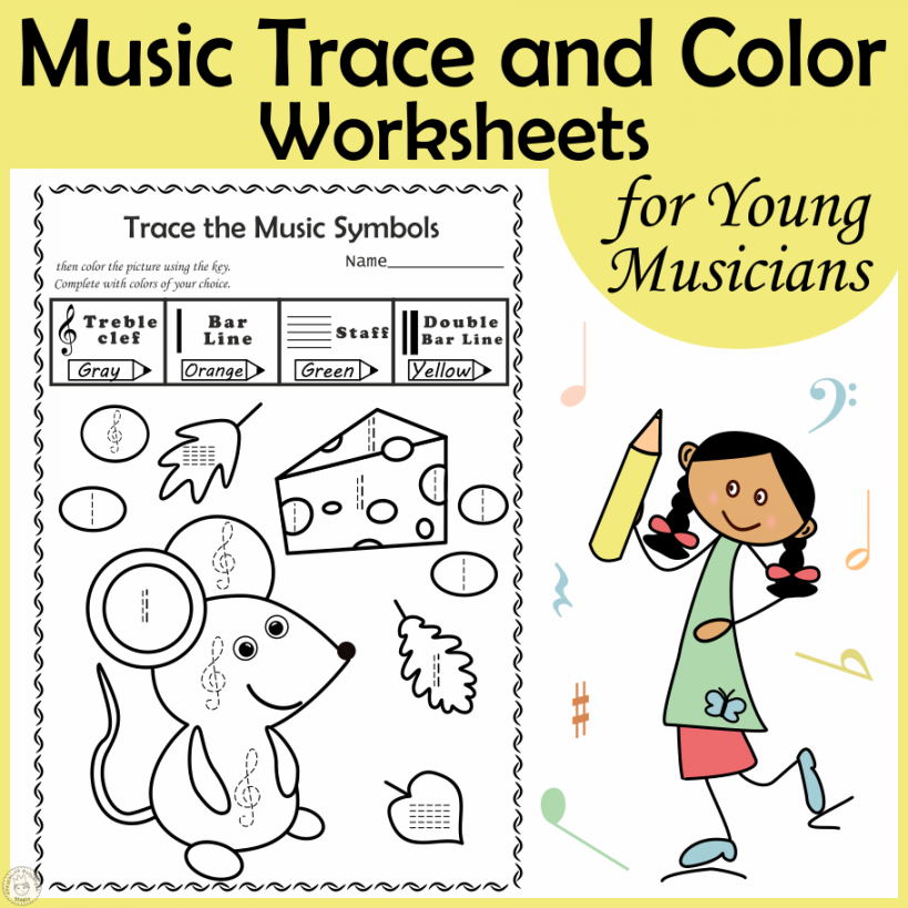 Music Trace and Color Worksheets for Young Musicians