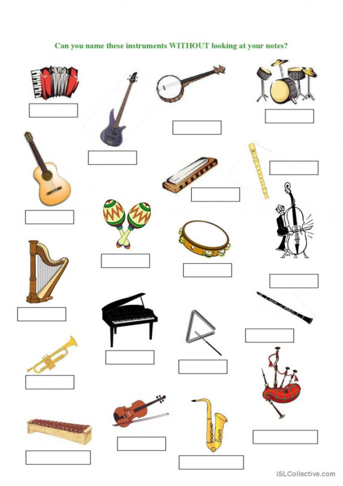 Musical Instrument Vocabulary: English ESL worksheets pdf & doc