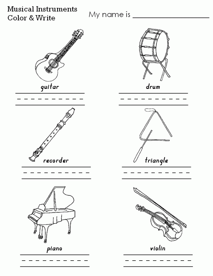 Musical Instruments Color Worksheet  Music worksheets, Teaching