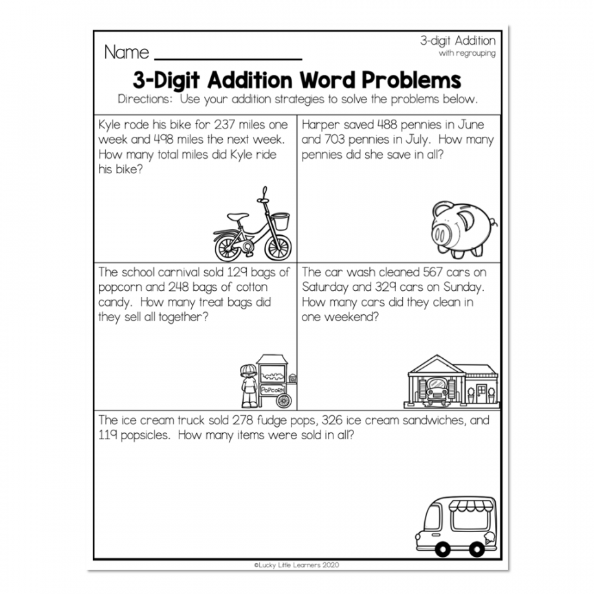 nd Grade Math Worksheets - -Digit Addition With Regrouping - -Digit  Addition Word Problems