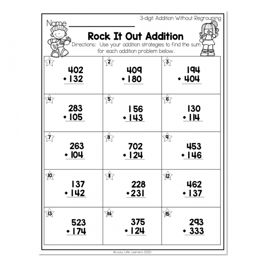 nd Grade Math Worksheets - -Digit Addition Without Regrouping - Rock It  Out Addition