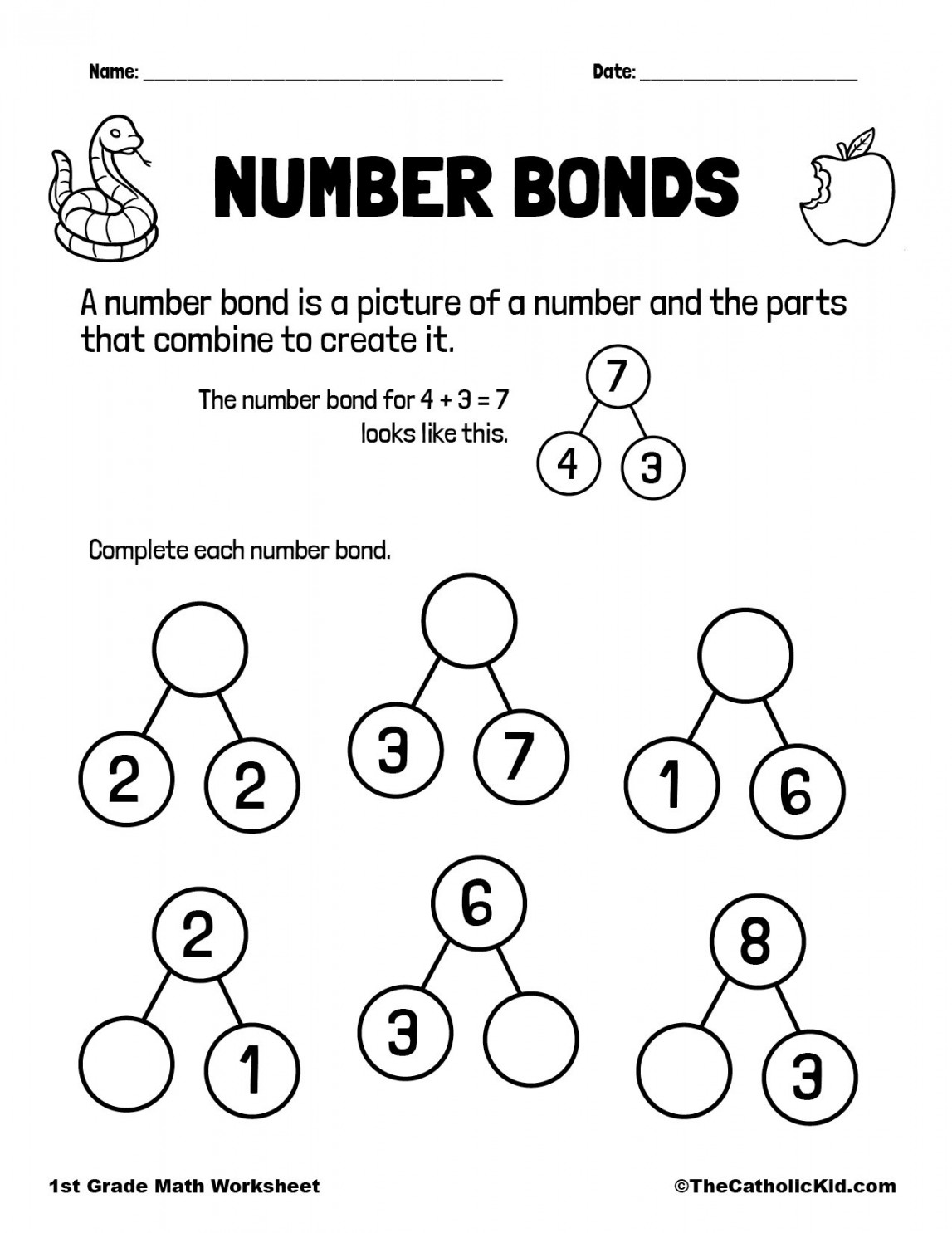 Number Bonds Worksheet - TheCatholicKid