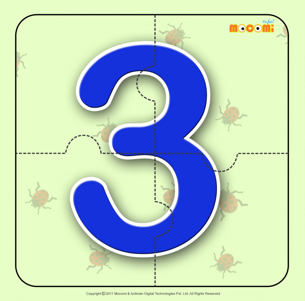 Number - Three  - Number Jigzaw Puzzles for Kids  Mocomi