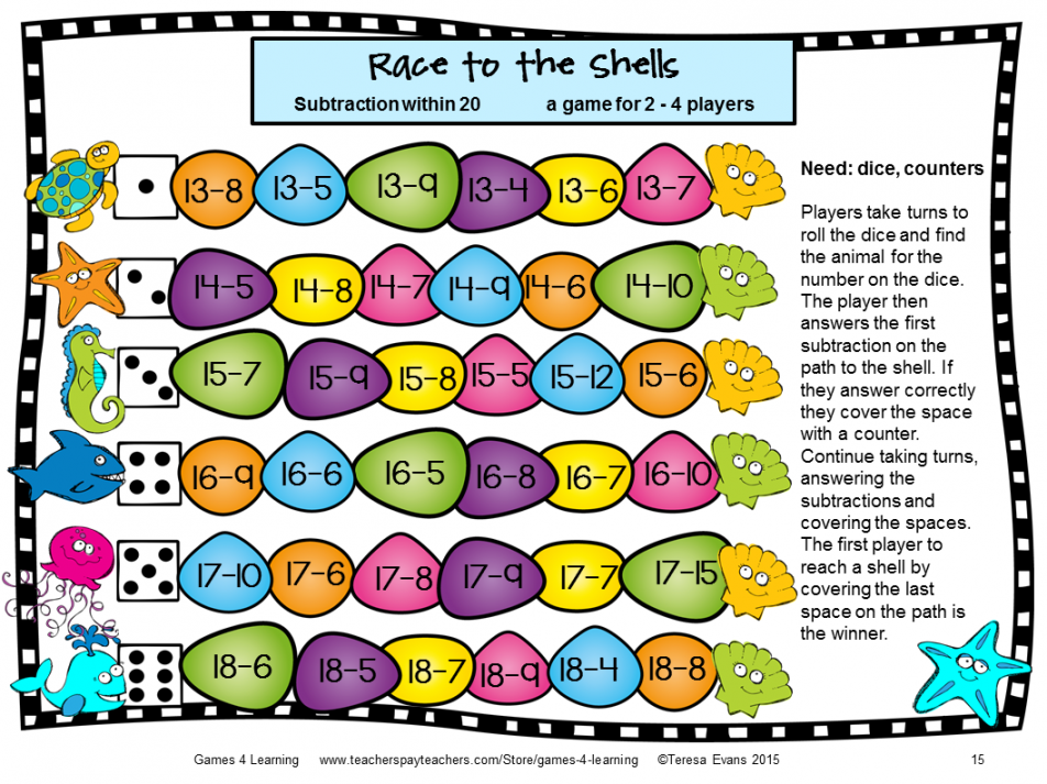 Ocean Animals Subtraction Games for Fact Fluency: Printable Math