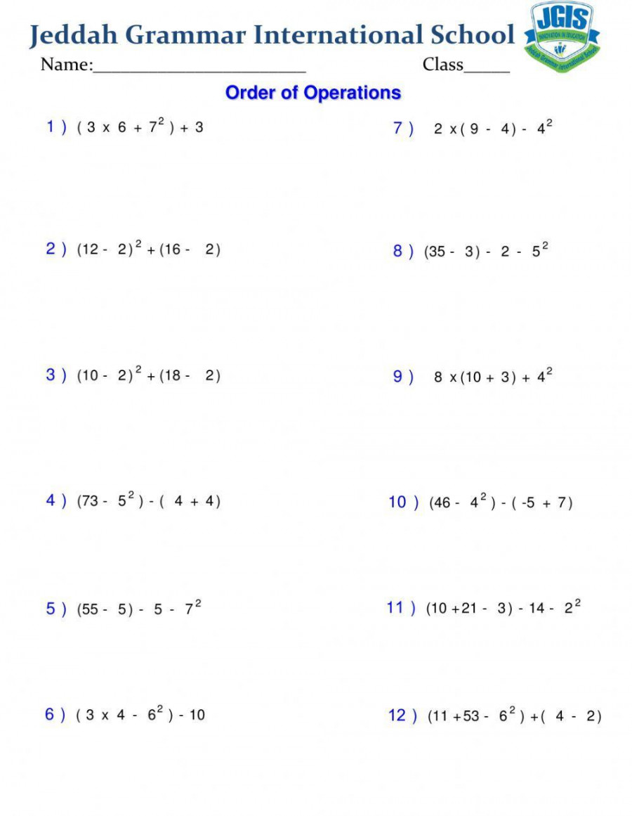 Order of operations free worksheet  Live Worksheets