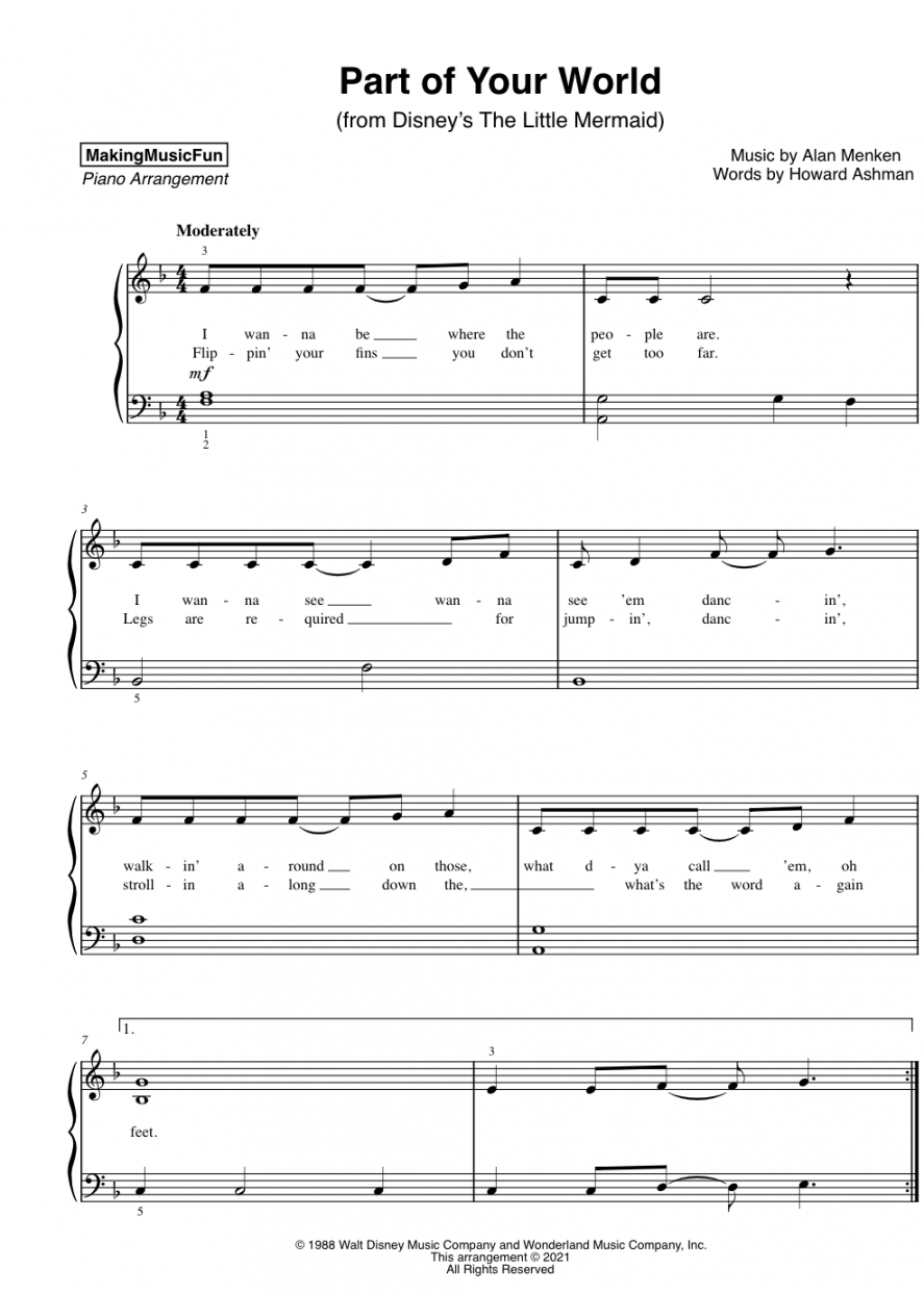 Part of Your World – Easy Piano Sheet Music & FREE Lesson for Kids