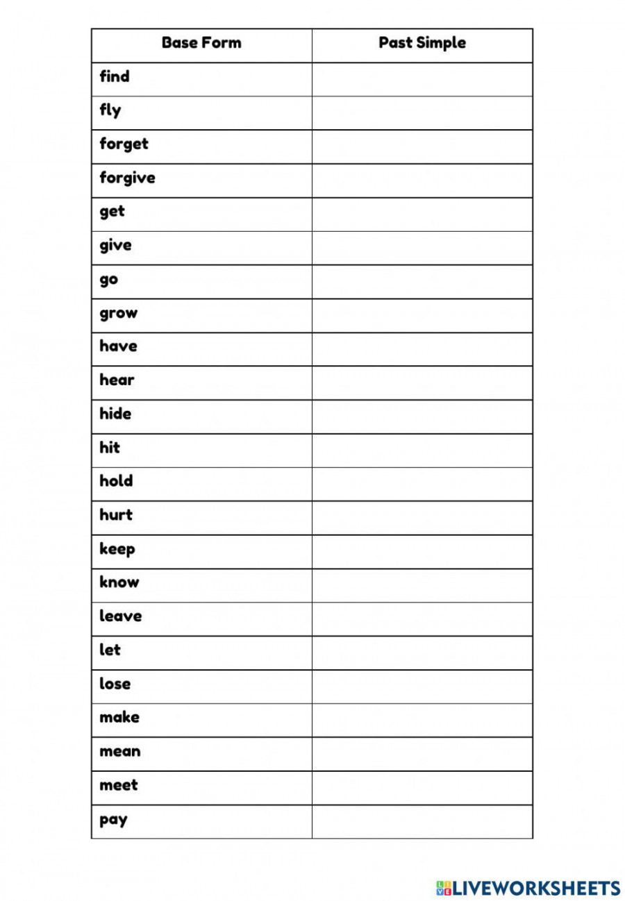 Past Simple Irregular Verbs th Grade worksheet  Live Worksheets