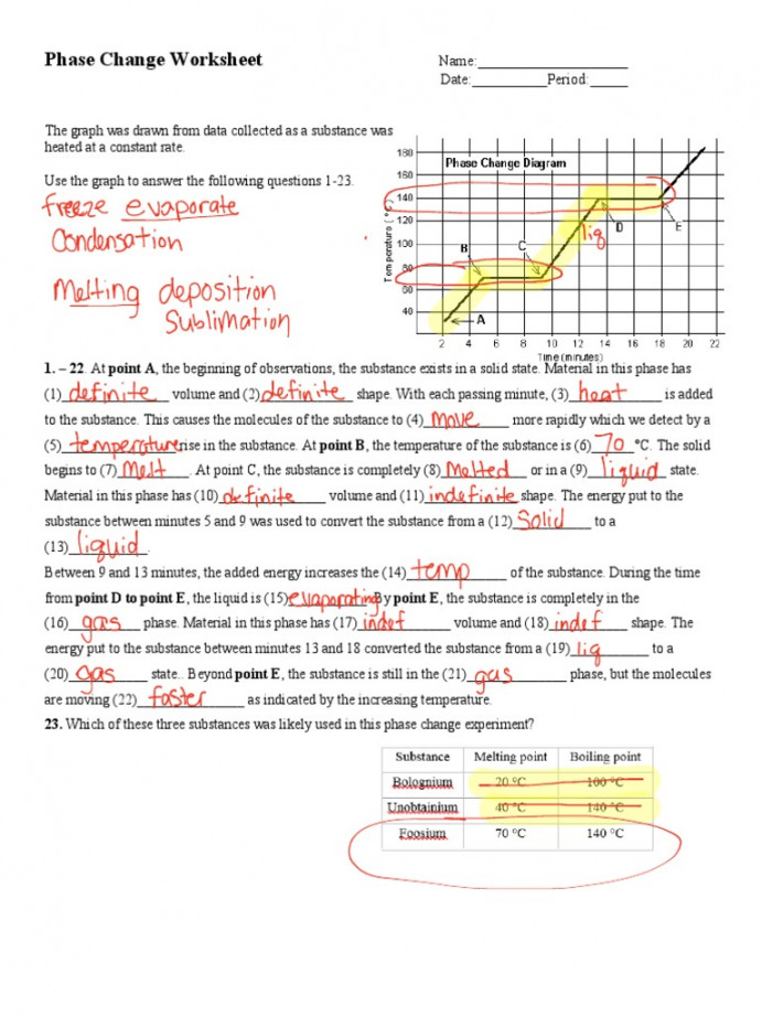 Phase Change Worksheet KEY  PDF  Phase (Matter)  Freezing