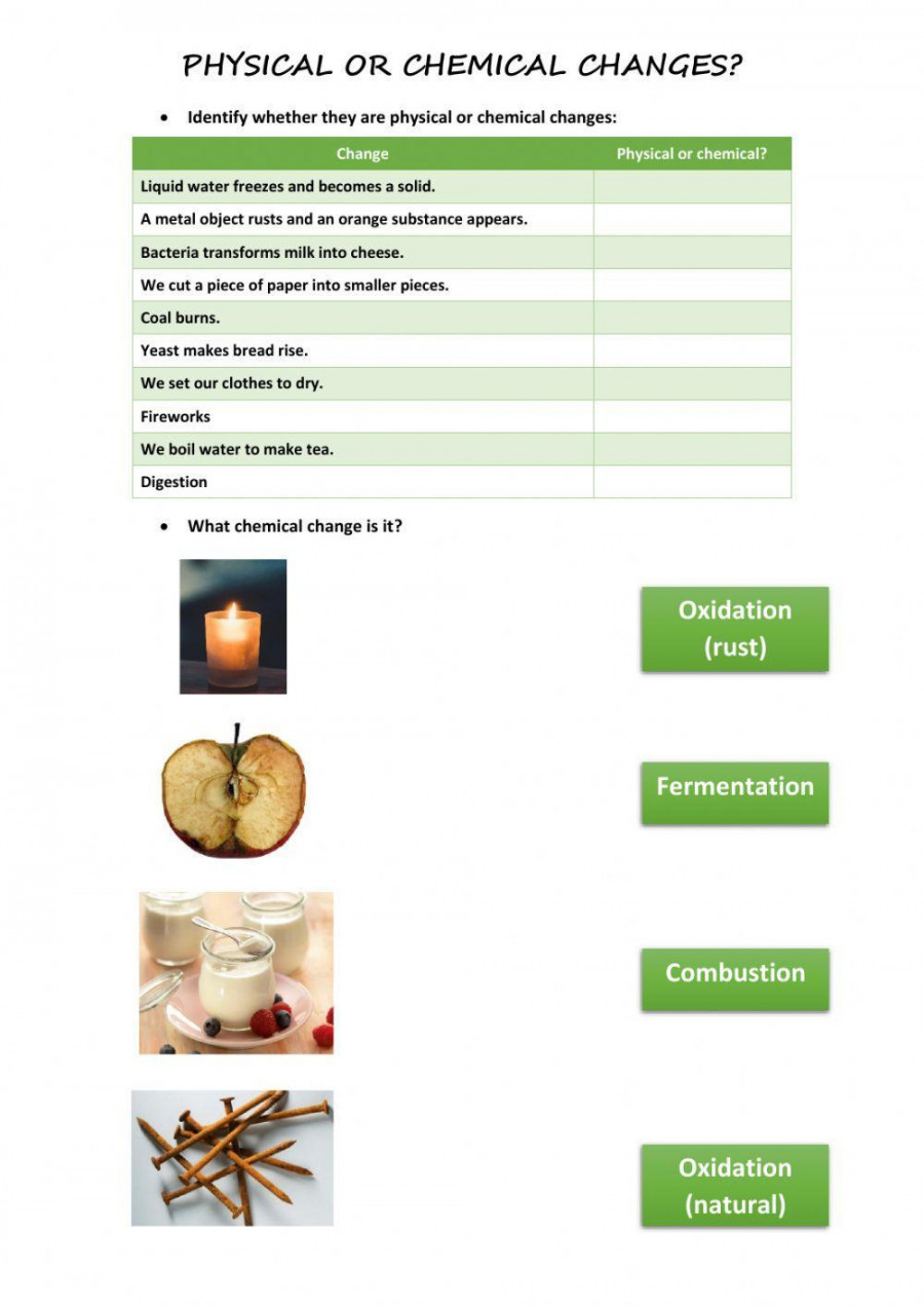 Physical or chemical changes? worksheet  Live Worksheets