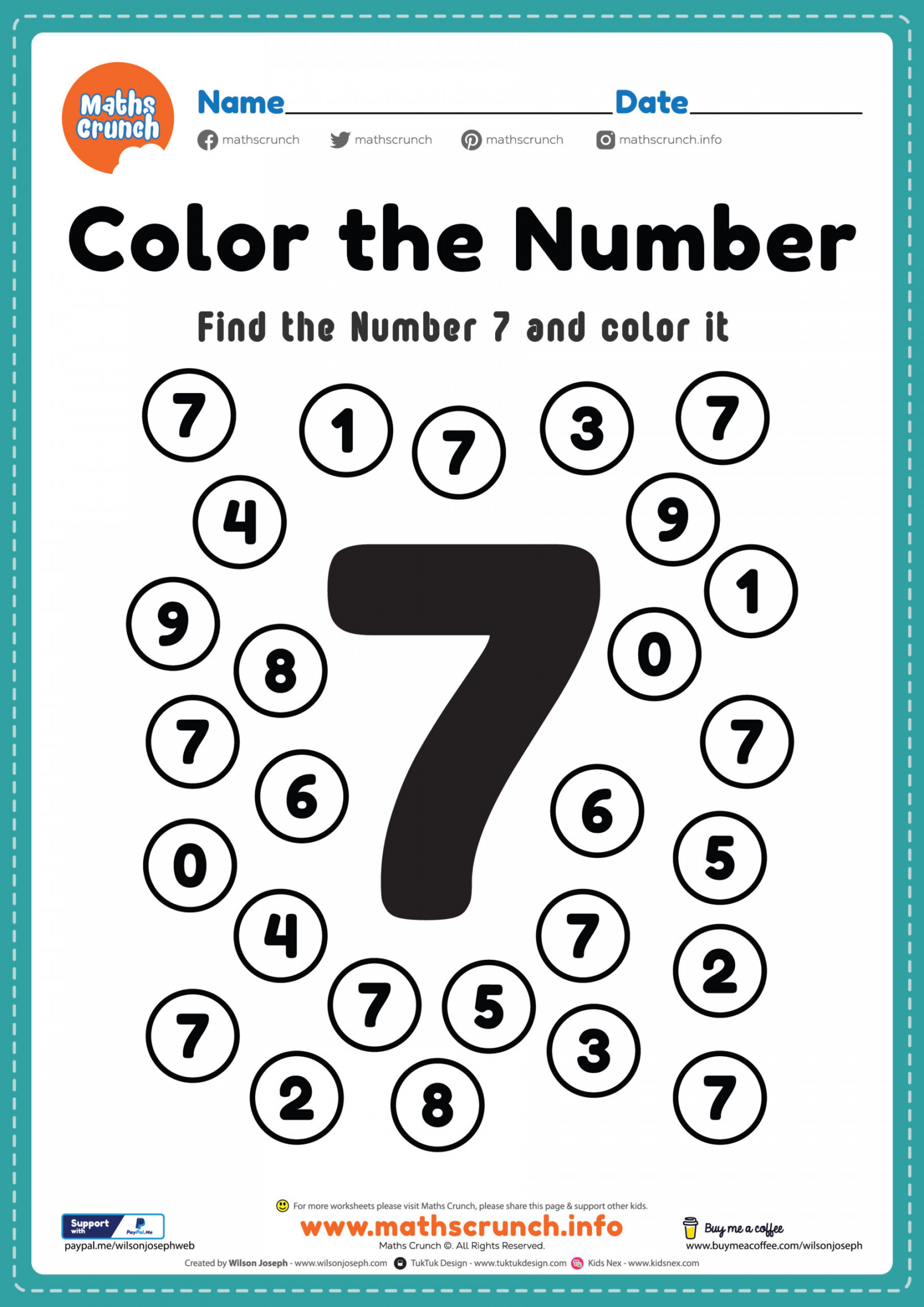 Pre K Math Worksheets, Number  Coloring, Free Printable PDF