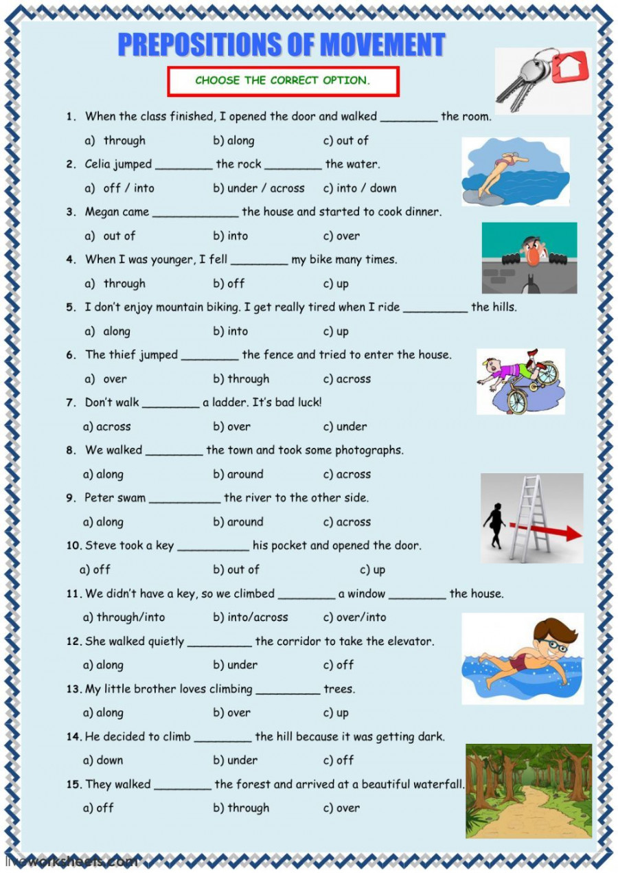 Prepositions of movement interactive and downloadable worksheet