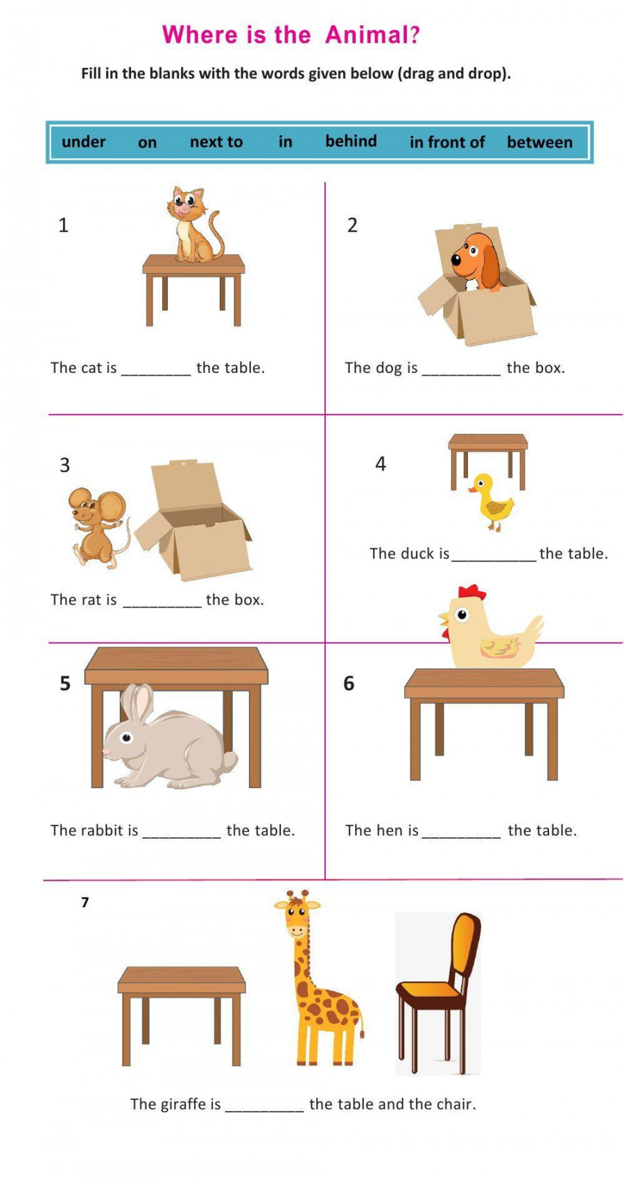 Prepositions of place (in, on, under, in front of, behind, next to