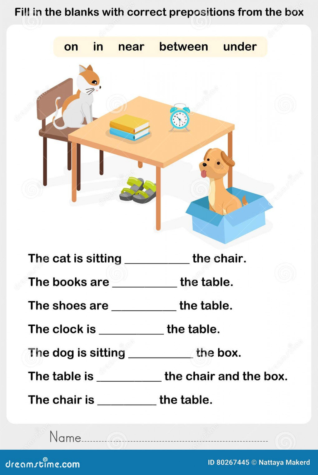 Prepositions Worksheet Stock Illustrations –  Prepositions