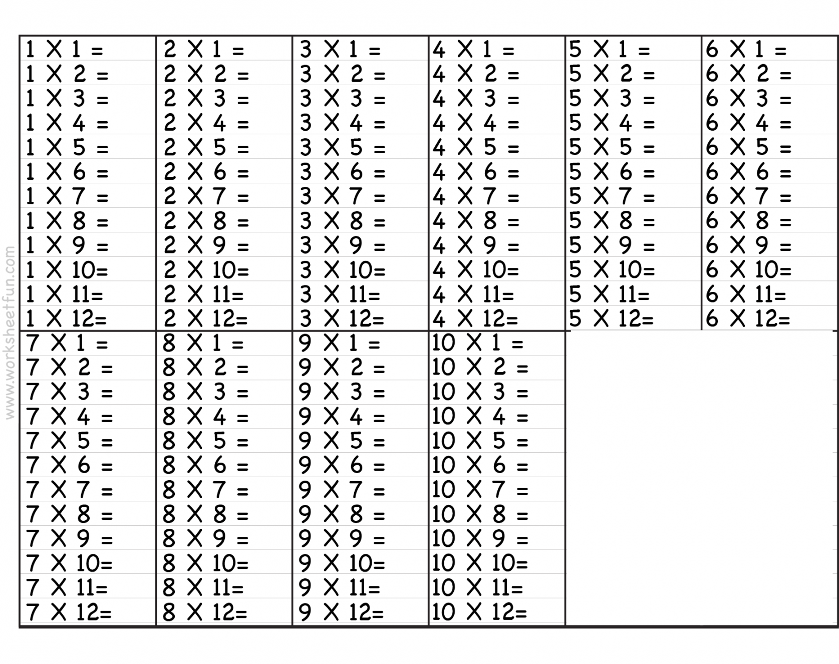 Printable Multiplication Table -0 Chart  Multiplication, Free