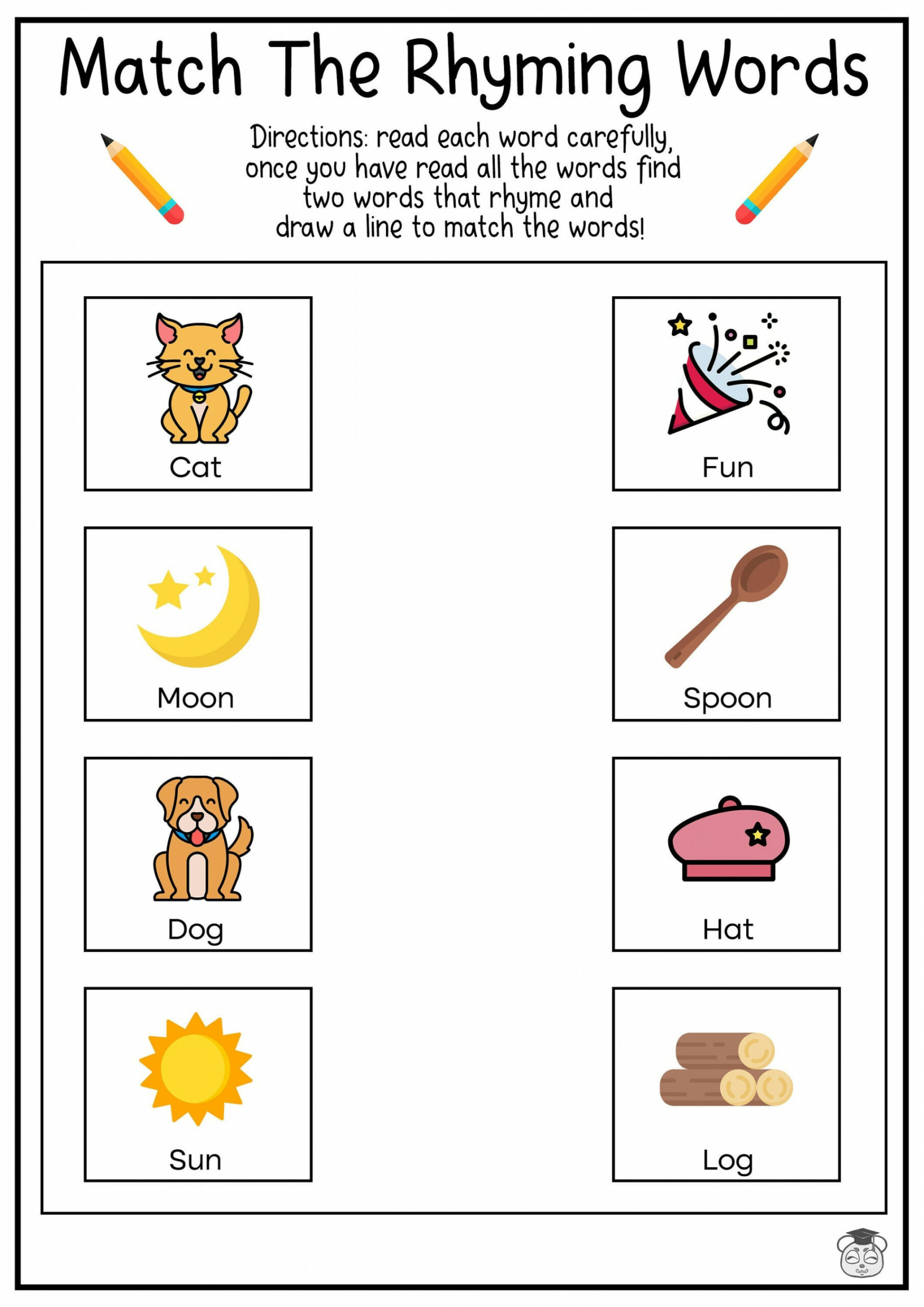 Printable Rhyme Word Matching English Worksheets Match the - Etsy