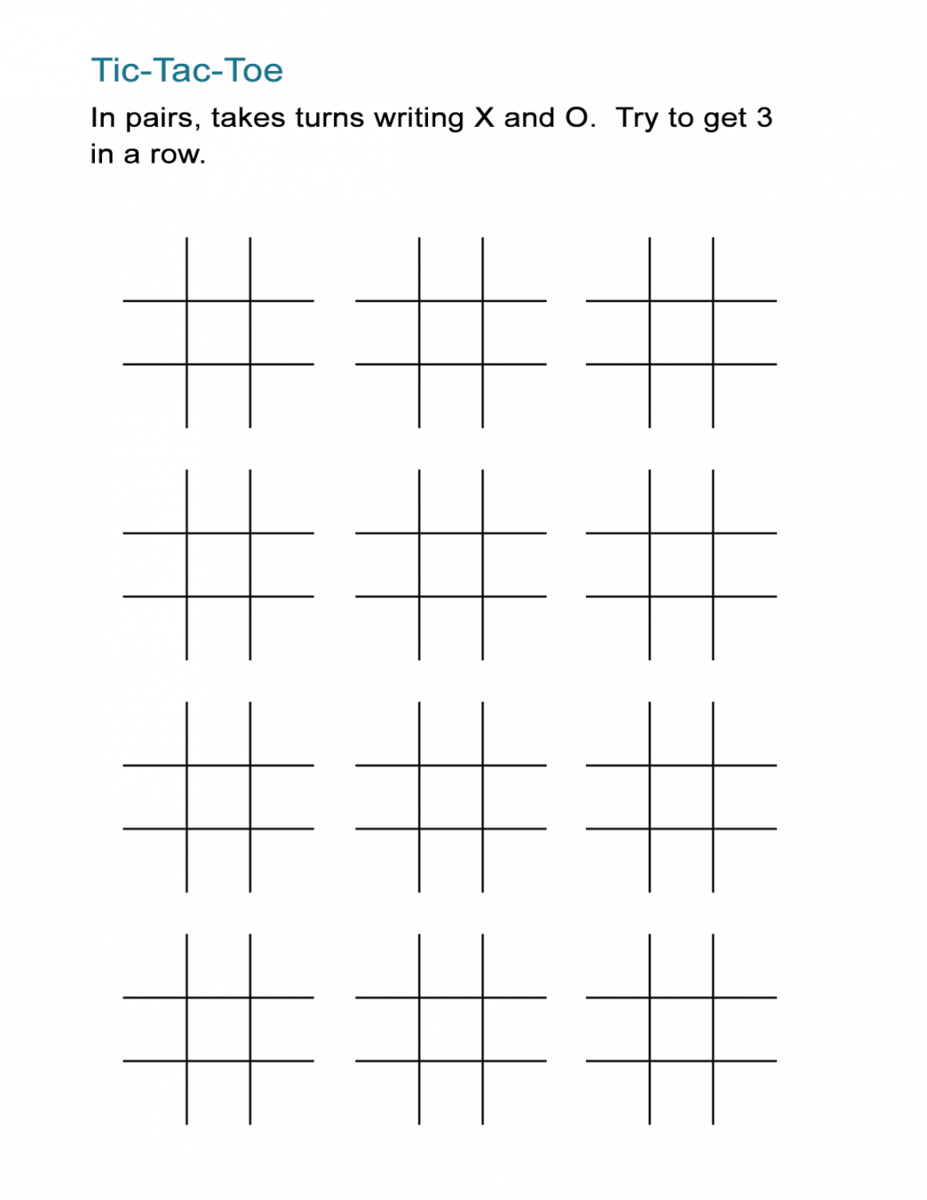 Printable Tic-Tac-Toe Sheets - ALL ESL