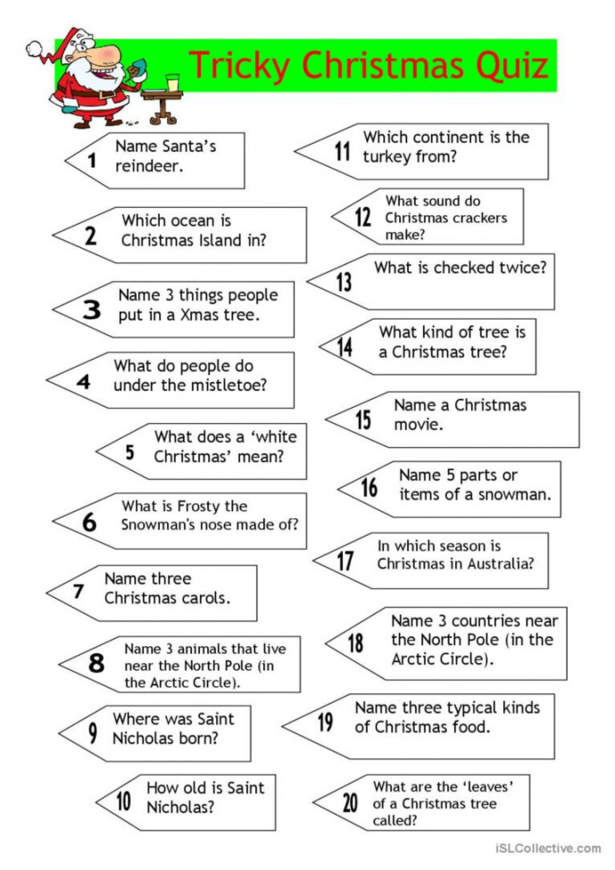 Quiz - Tricky Christmas Quiz: English ESL worksheets pdf & doc