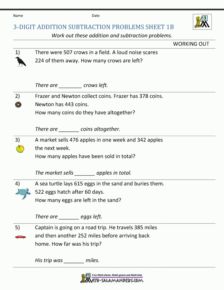 rd Grade Addition and Subtraction Word Problems