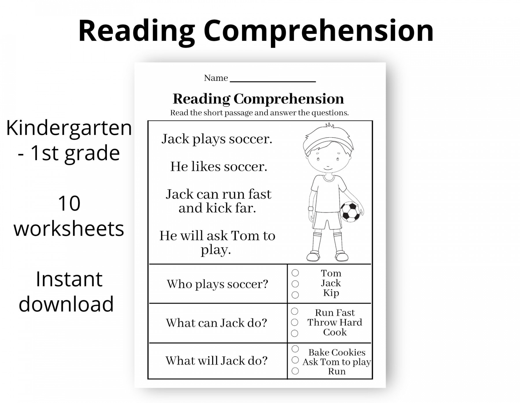 Reading Comprehension Printable Worksheet First Grade - Etsy