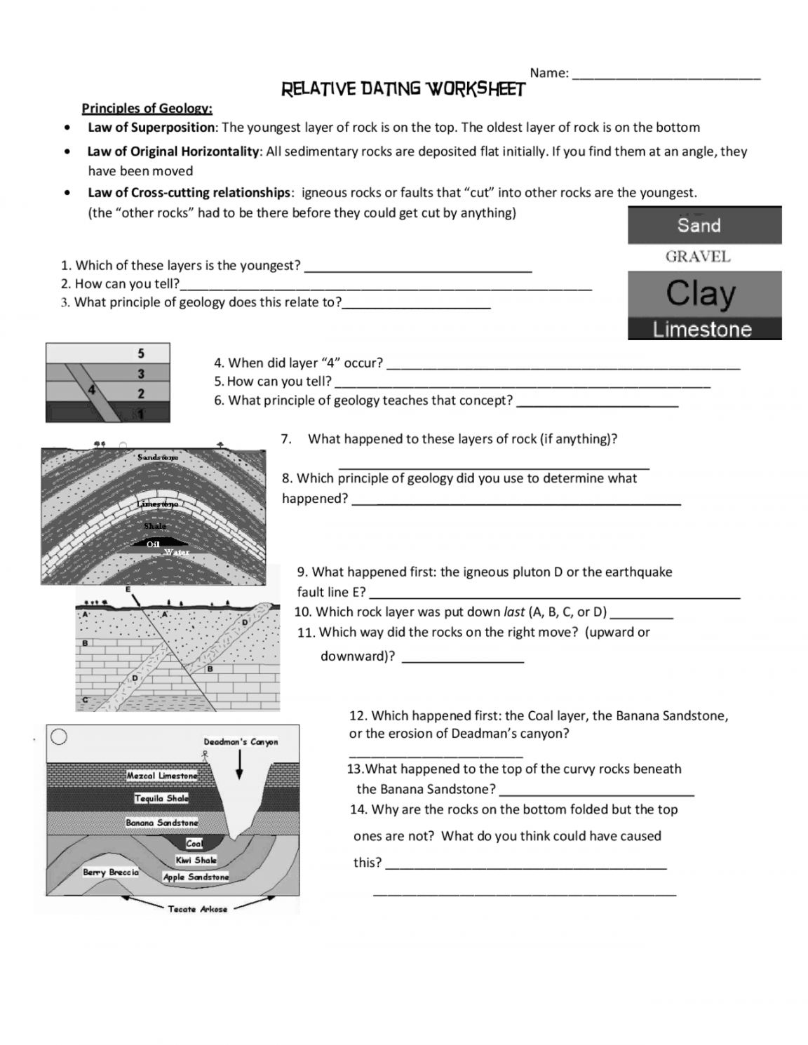 Relative Dating Worksheet  Study Guides, Projects, Research