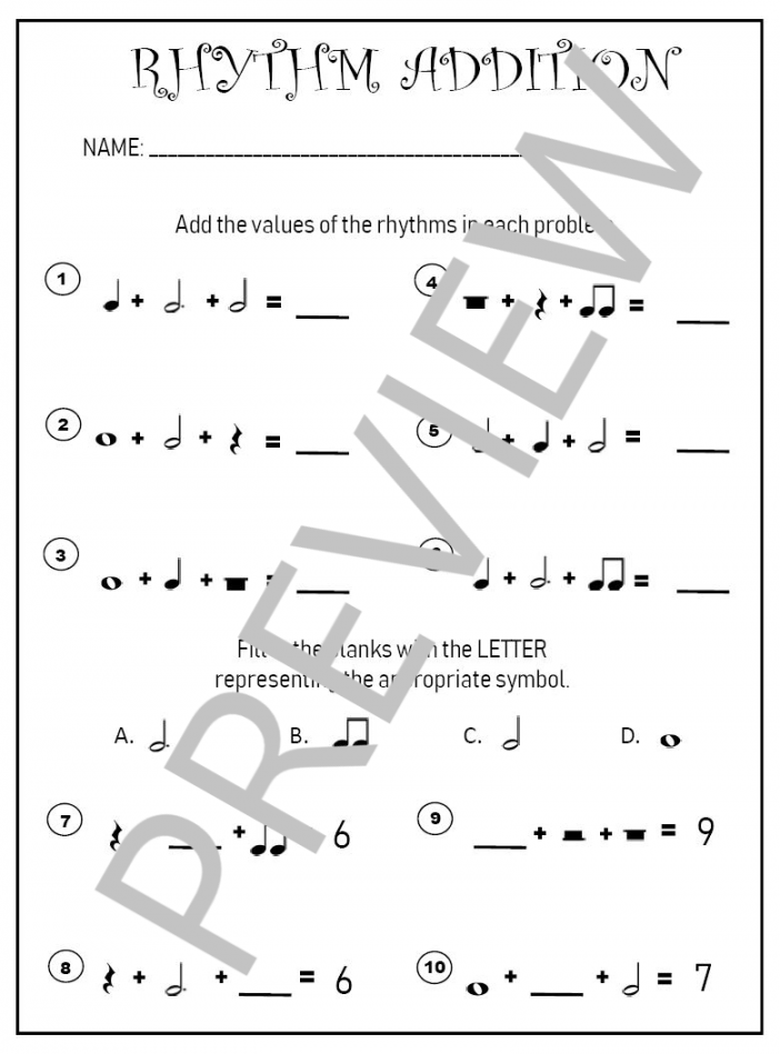 RHYTHM WORKSHEETS for Middle School General Music