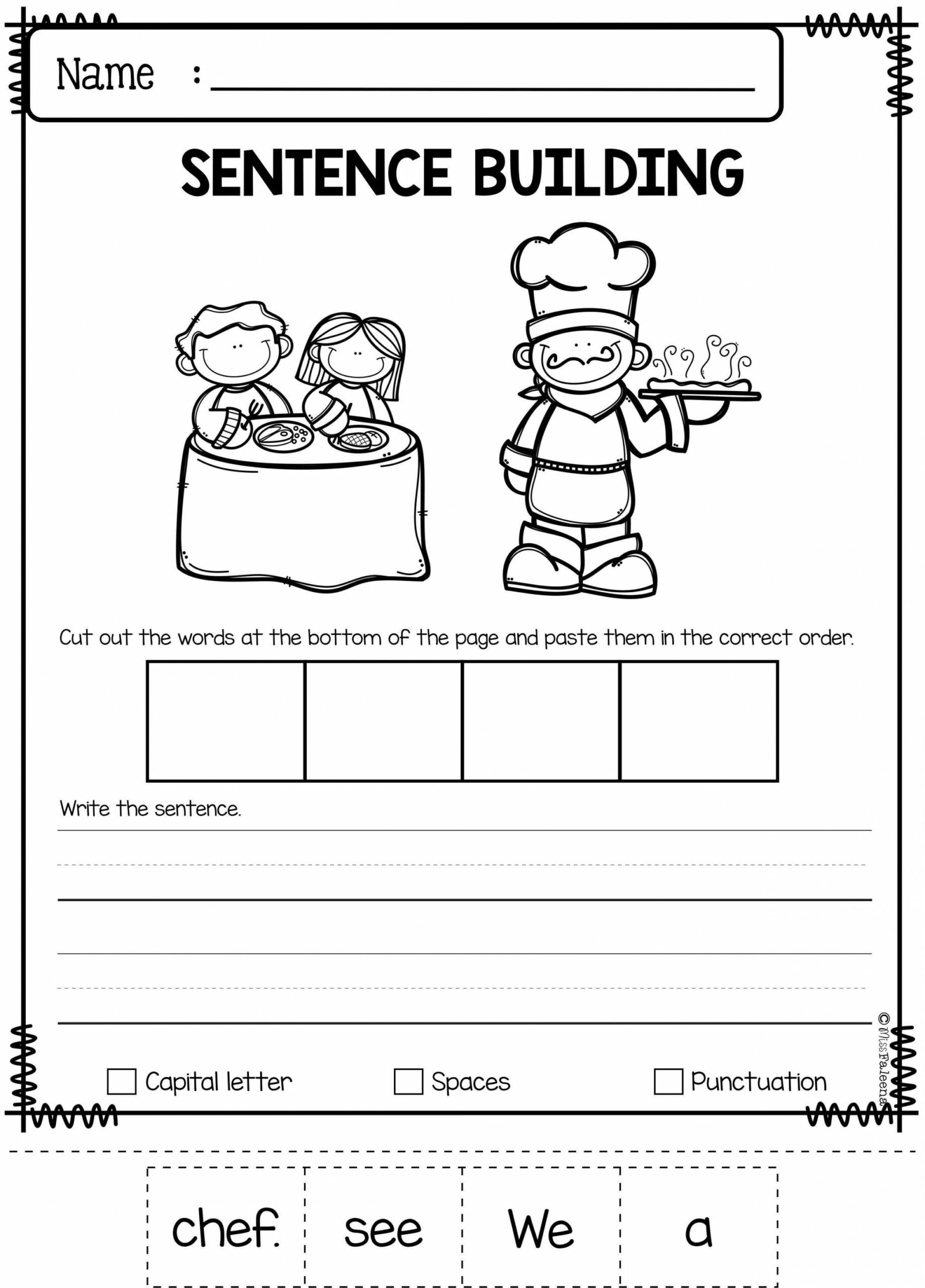 September Sentence Building  Writing sentences worksheets