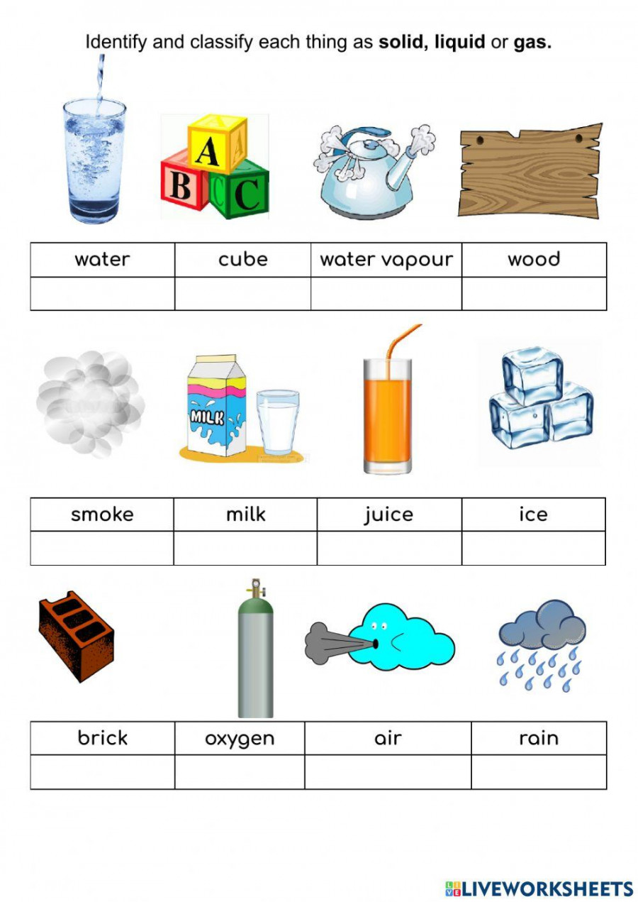 Solid, Liquid, Gas worksheet  Live Worksheets