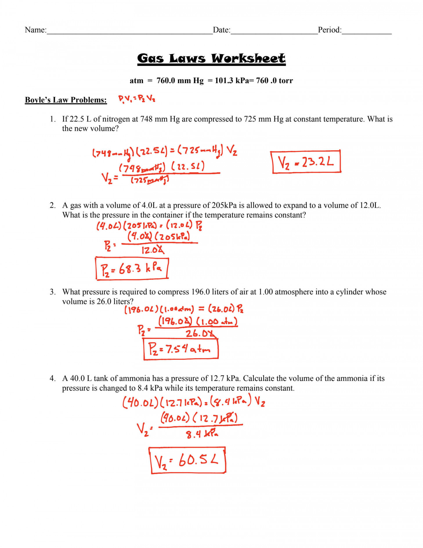 SOLUTION: Gas laws worksheet answer key - Studypool