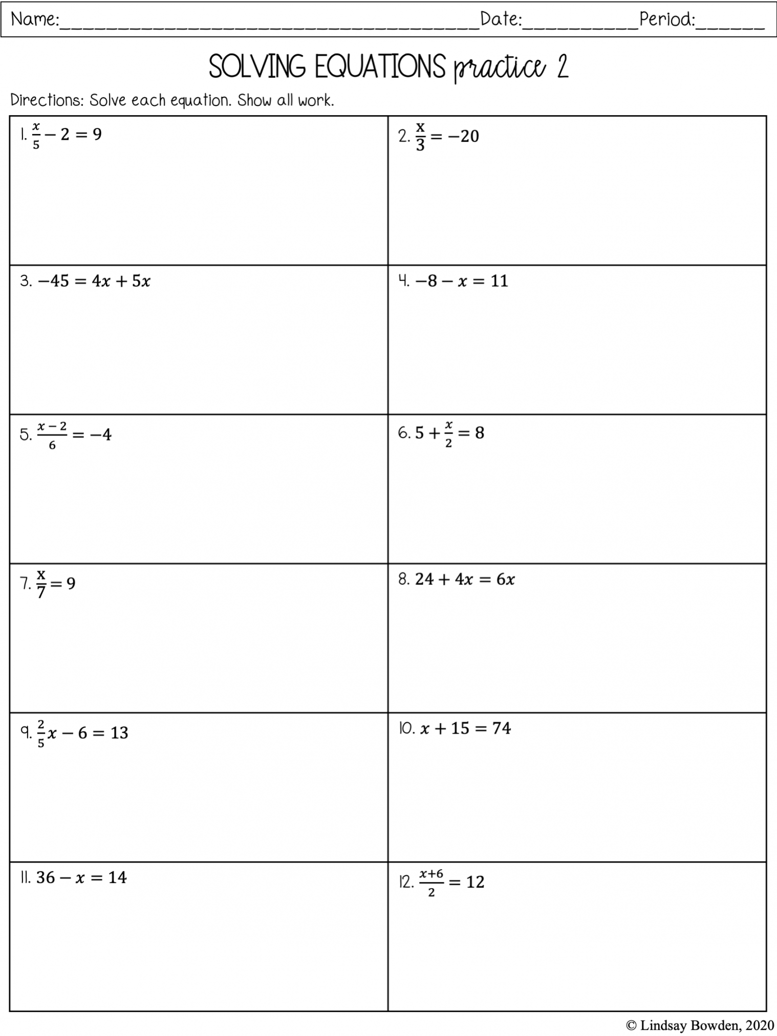 Solving One and Two-Step Equations - Lindsay Bowden