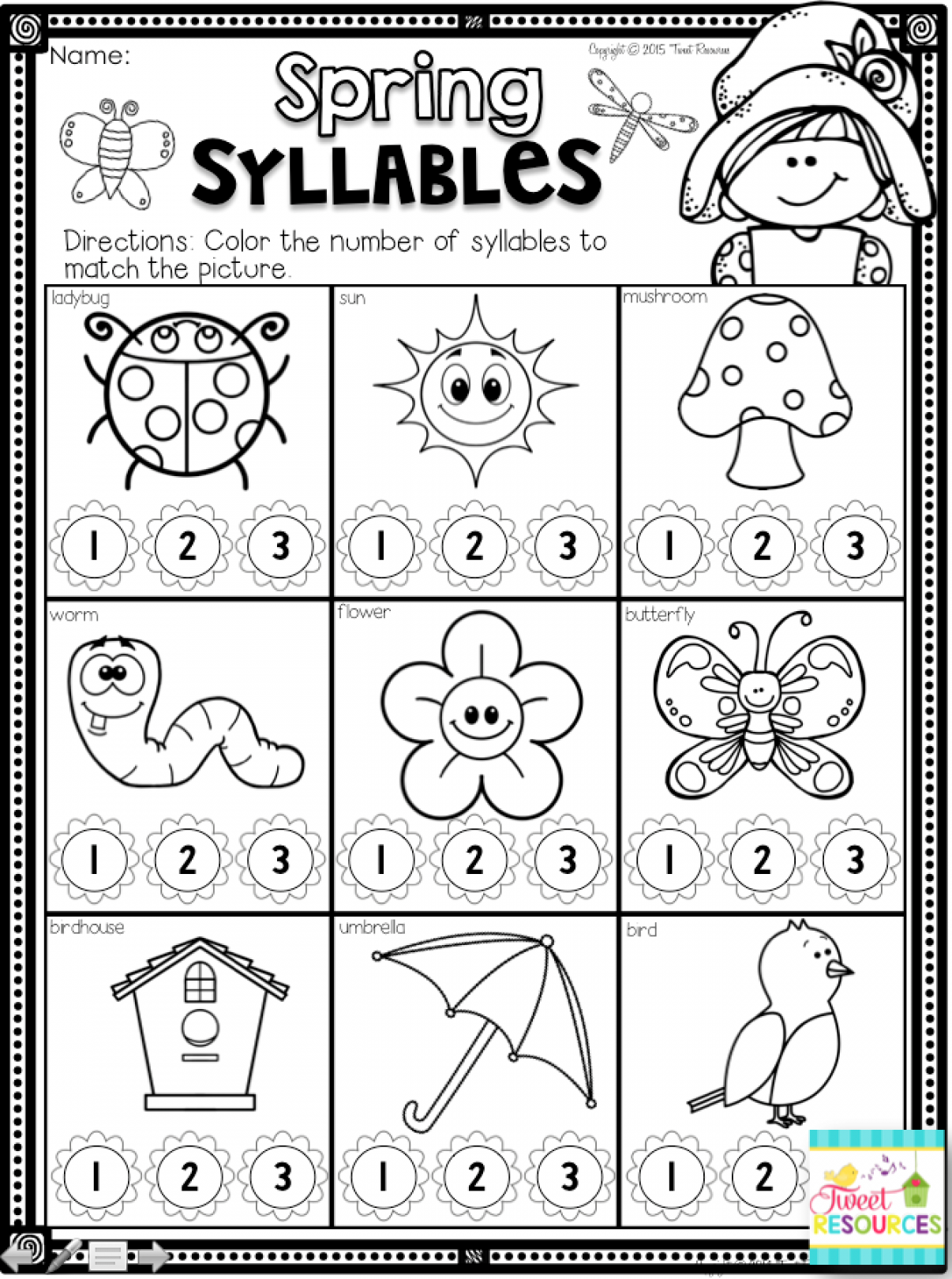 Spring Kindergarten Math and Literacy Printables  Kindergarten