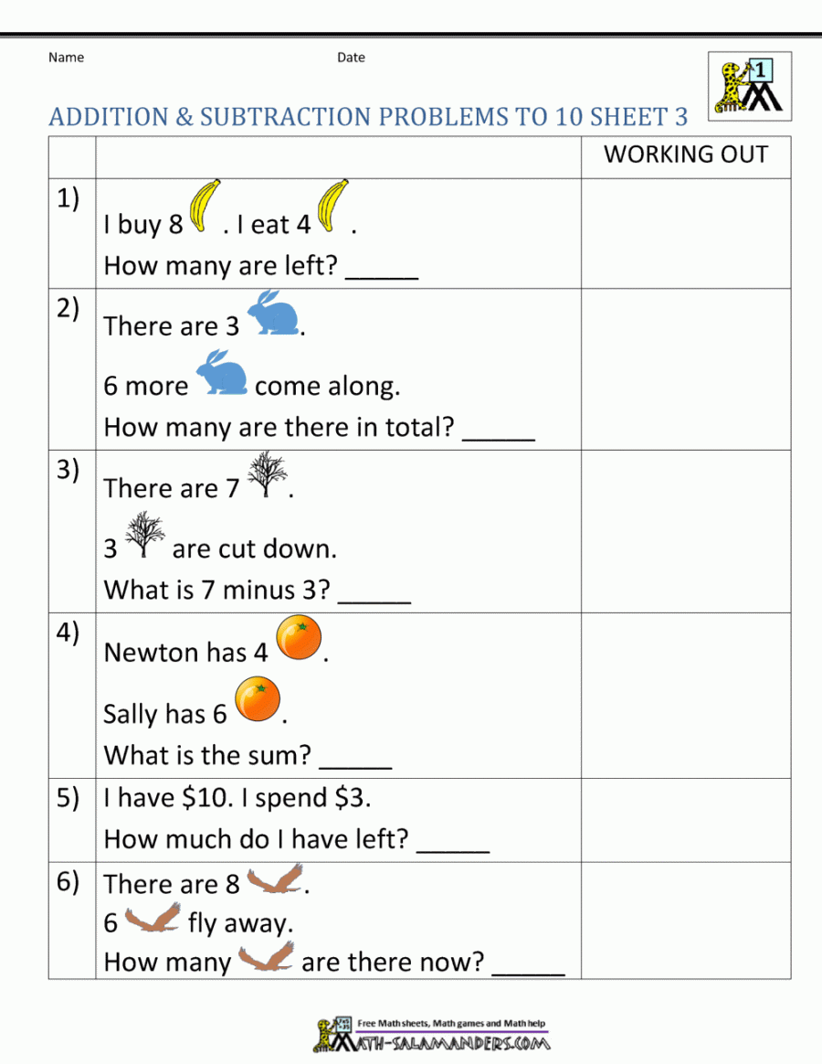 st Grade Addition and Subtraction Word Problems