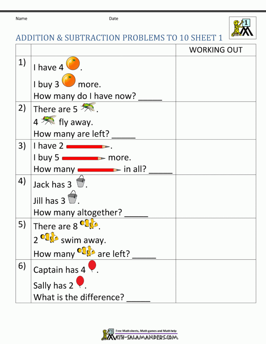 st Grade Addition and Subtraction Word Problems