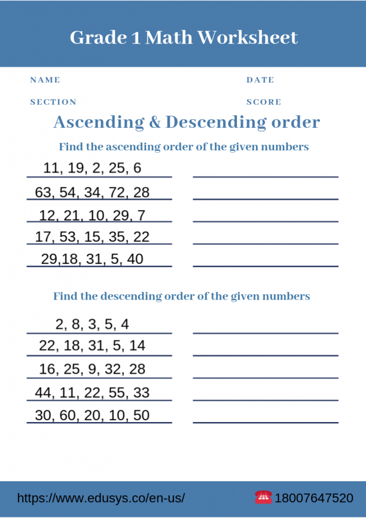 st-grade-math-worksheet-on-ascending-descending-order  Hoja de