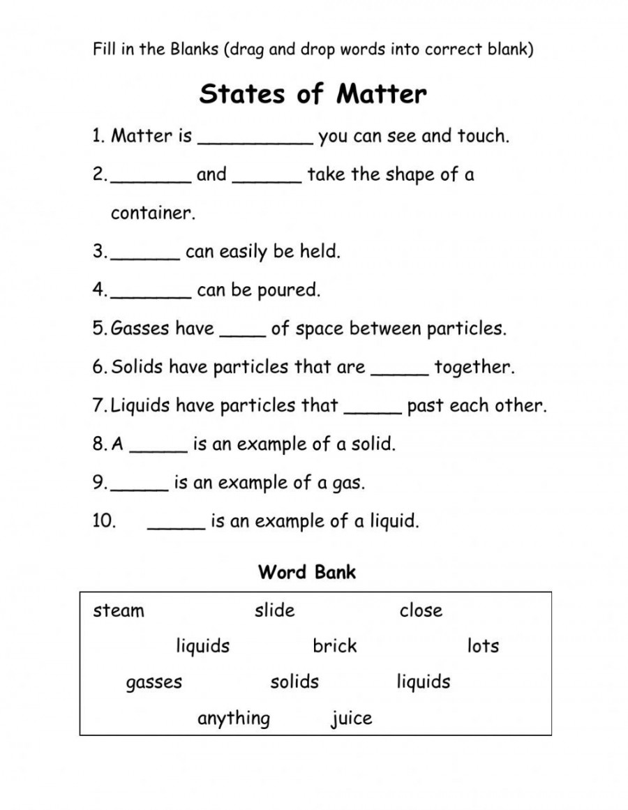 States of matter online worksheet for Grade