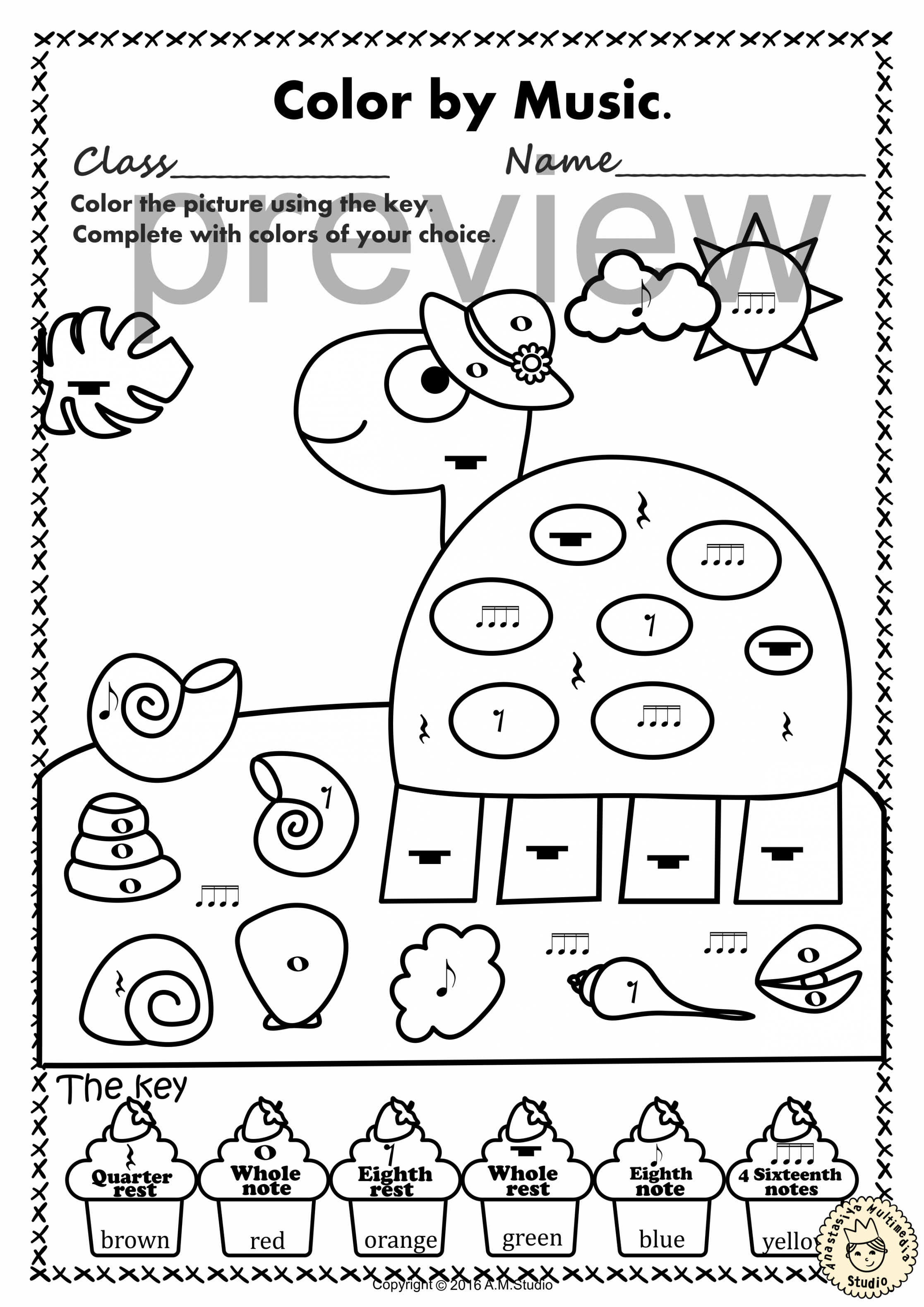 Summer Color by Notes and Rests Music Worksheets