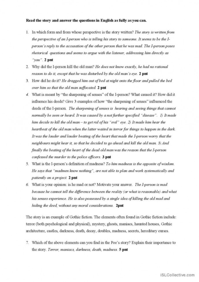 Tell Tale Heart - Questions and answ: English ESL worksheets pdf